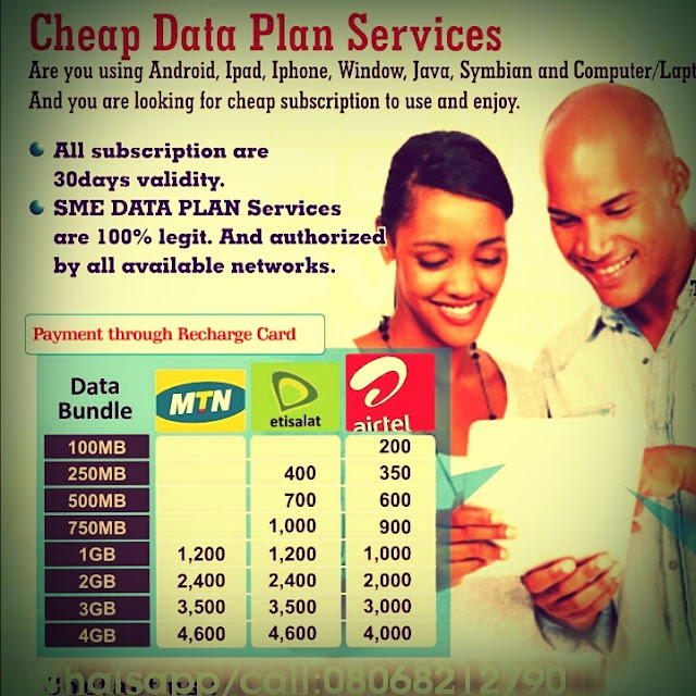 Get your cheapest MTN, ETISALAT OR AIRTEL data