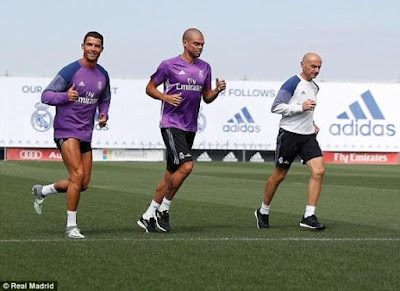 A month after he was stretchered off in tears during Euro final, Cristiano Ronaldo returns to Real Madrid training (photos)