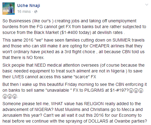 Uche Nnaji, other Nigerians react to CBN subsidizing dollar rates for Muslim pilgrims