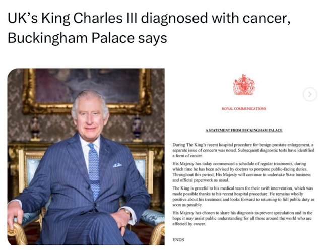 King Charles III has been diagnosed with cancer.⁣